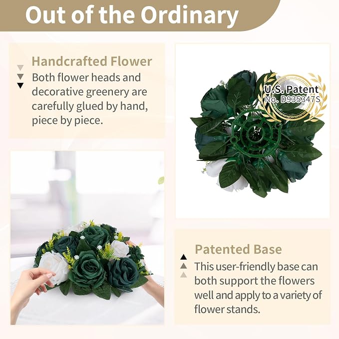 NUPTIO Green Flower Ball Centerpieces: 6 Pcs Artificial Rose Arrangements for Wedding Party Tables Decorations - Fake Silk Floral Kissing Balls for Home St Patrick's Day Christmas Event Dining