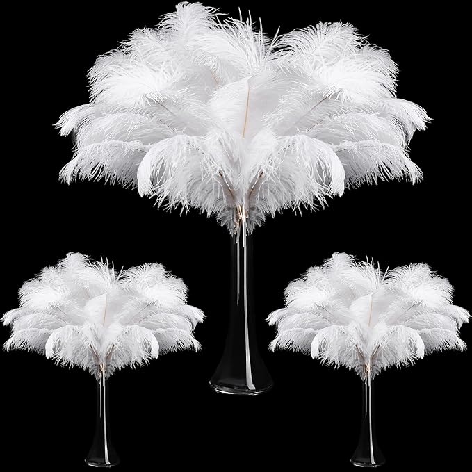 Maitys 180 Pcs Large Natural Ostrich Feathers Bulk 14-16 Inch (35-40cm) 12-14 Inch (30-35cm) 10-12 (25-30cm) Ostrich Feathers Plumes for Centerpieces Wedding (White)