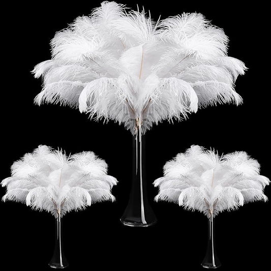 Maitys 180 Pcs Large Natural Ostrich Feathers Bulk 14-16 Inch (35-40cm) 12-14 Inch (30-35cm) 10-12 (25-30cm) Ostrich Feathers Plumes for Centerpieces Wedding (White)