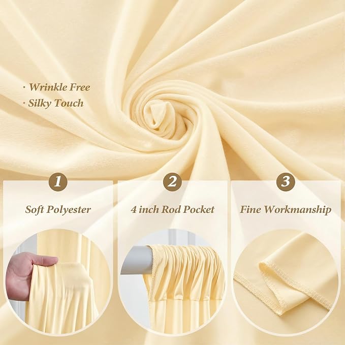 10ftx12ft Wrinkle Free Champagne Backdrop Curtain, 2 Panels 12FT Long Wedding Photo Backdrop Drapes, Silky Polyester Back Drop Cloth for Birthday Photography Background Party Backdrop Draping