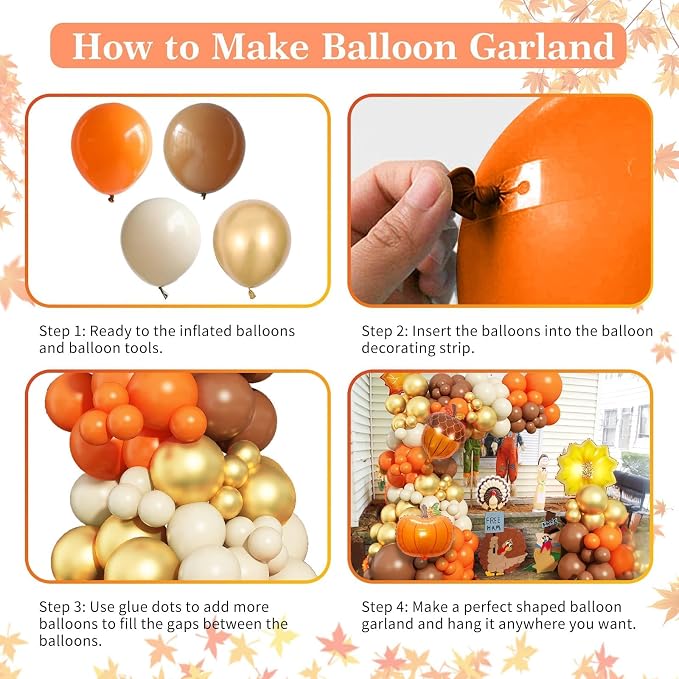 Fall Party Decoration Balloon Arch Kit, Orange Burgundy Brown Beige White Balloons with Maple Leaves Pumpkin Foil Balloons Garland for Thanksgiving Autumn Harvest Birthday Baby Shower Decor Supplies