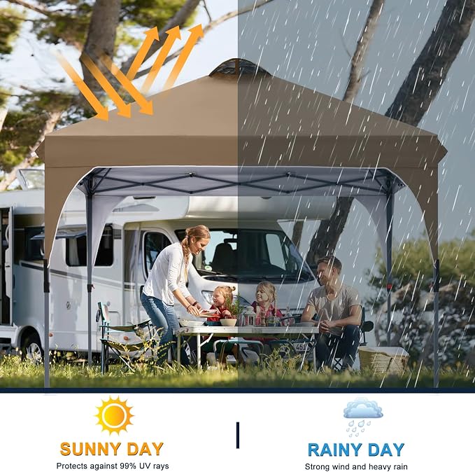 COOSHADE Pop Up Canopy Tent, 10x10 Easy Setup Instant Canopy Sun Shelter Beach Tent, Portable Sports, Khaki