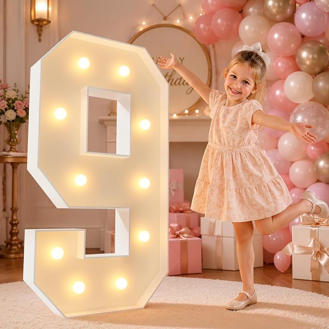 imprsv 4FT Marquee Numbers,DIY Light Up Numbers for 9th 19th Birthday Decorations, Party Party Decorations,Anniversary Party Decor,Mosaic Number for Balloons Number 9,Pre-Cut Foam Board Kit