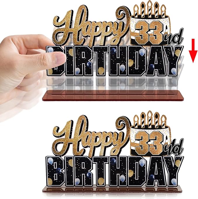 LINGTEER Happy 33rd Birthday Gold Acrylic Table Topper Centerpieces Set - Cheers to 33 Years Old Birthday 33rd Bday Party Gift Decorations.
