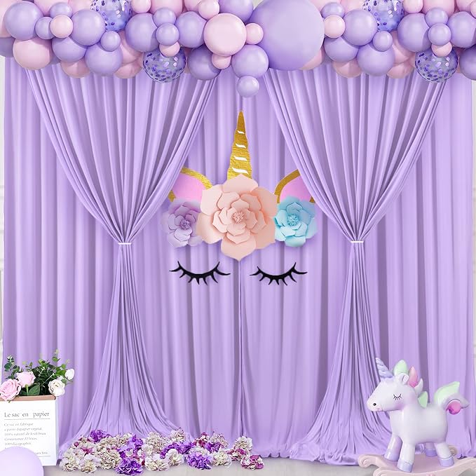 20ft×10ft Wrinkle Free Lavender Backdrop Curtain for Party, 4 Panels 5×10ft Soft Silky Polyester Light Purple Lilac Photo Backdrop Drapes for Birthday Baby Shower Mother‘s Day Wedding Photography