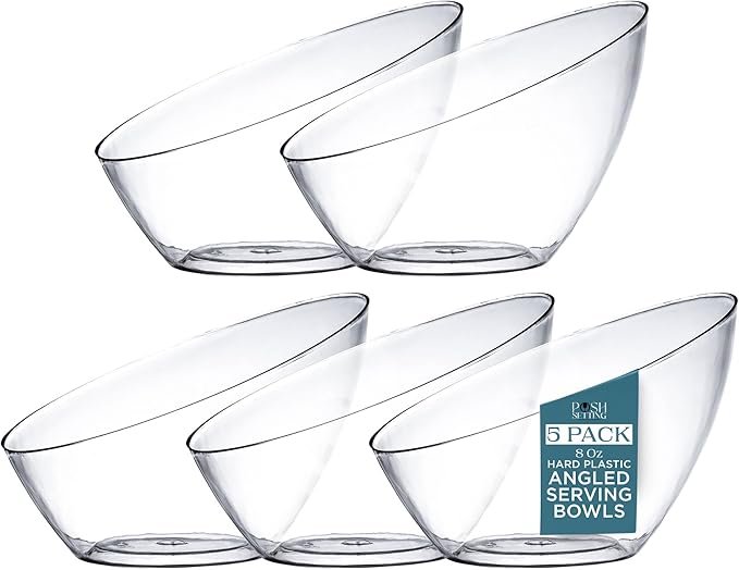 Posh Setting - Clear Plastic Serving Bowls for Party Angled Bowls Disposable Chip Bowls Candy Bowls for Party Table Salad and Fruit Bowls for Buffets Wedding Serving Bowls-Clear, 8 OZ, 5 Pack