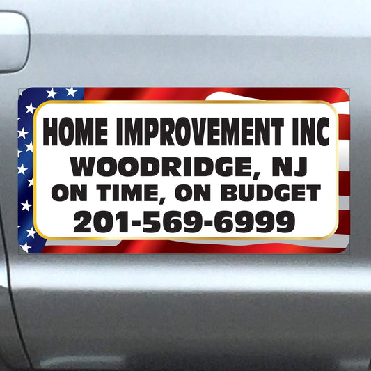 Vehicle Magnets sign With Custom Lettering 12" X 24" (Set of 2) -Landscape, Construction, Handy man, Plumbing, car repair shop - US Flag