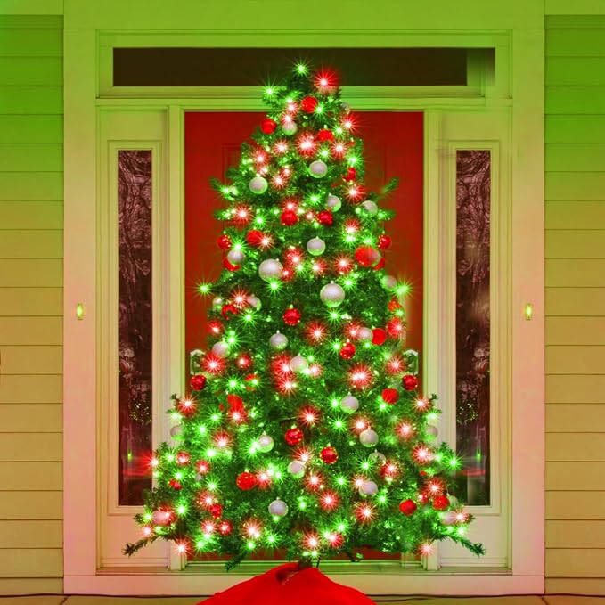 120 LED Christmas Lights Outdoor Waterproof, Red and Green String Lights Indoor Clear Wire, Connectable 8 Modes Plug in Fairy String Lights for Tree Christmas Halloween Decorations