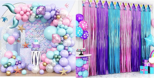 Mermaid Balloon and Mermaid Themed Foil Fringe Curtains
