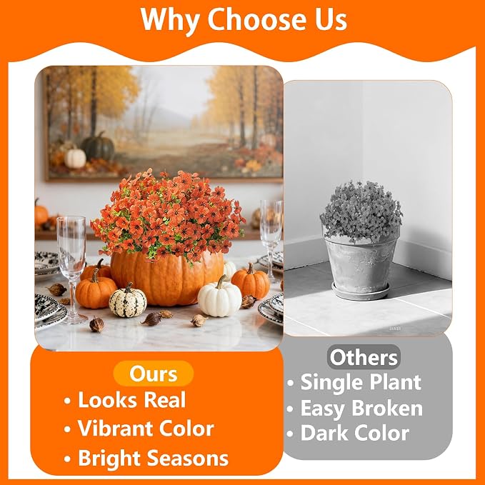 12 Bundles Artificial Flowers for Spring Summer Outdoor Decoration Fake Flowers uv Resistant Artificial Outside Flowers Faux Greenery for Porch Garden Home Patio Valentine's Day Decor (Orange)