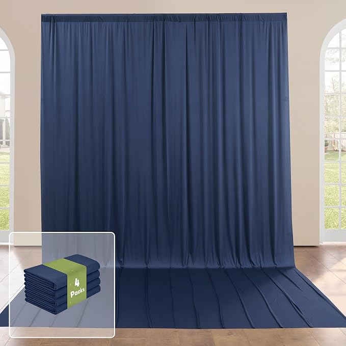 20x16ft Navy Blue Backdrop Curtain for Party, 4 Panels Wrinkle Free 16 Foot Long Polyester Photo Backdrop Drapes Photography Background for Wedding Birthday Gathing