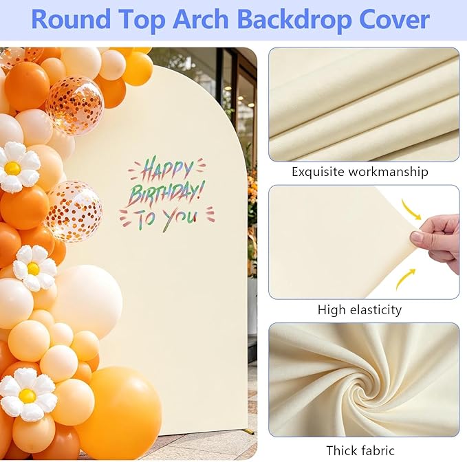 Metal Arch Backdrop Stand and Cover Set (Beige, 7.2 ft), Wedding Arch Stand with Beige Cover for Baby Shower, Party, Birthday, Wedding, Bridal Shower