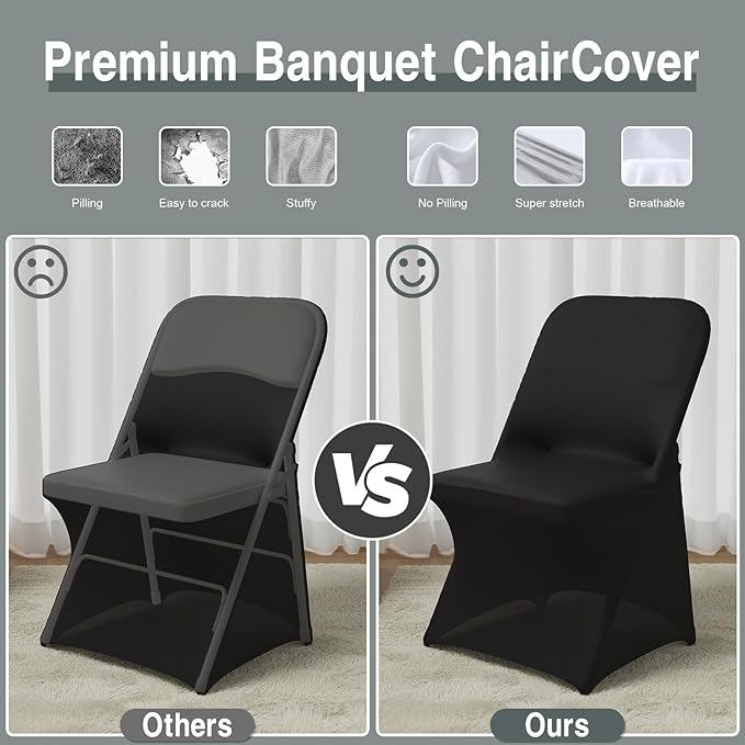 30 PCS Black Folding Chair Covers for Party Spandex Stretch Chair Cover Durable, Washable Slipcovers, Universal Fit for Weddings, Dining, Events Decor