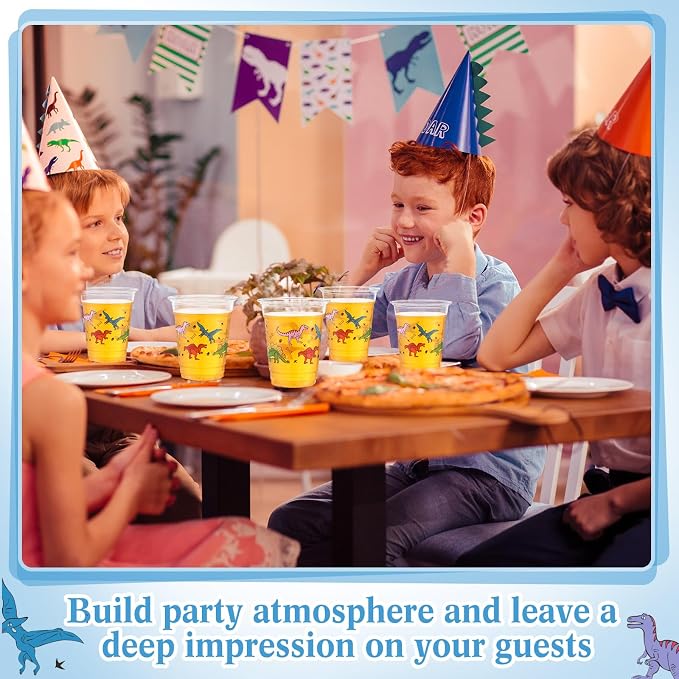 Funnymoom 60 Pack Dinosaur Cups 12 oz Disposable Clear Plastic Dino Theme Drinking Cups for Dinosaur Birthday Party Decorations Supplies