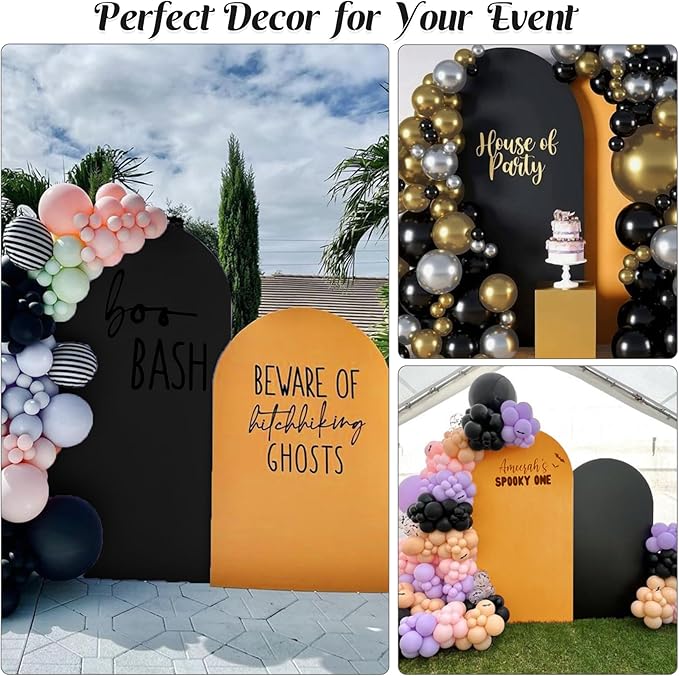 Set of 2 Spandex Fitted Arch Backdrop Cover Wedding Arch Cover Round Top Chiara Arch Backdrop Stand Covers for Birthday Party Baby Shower Wedding Arch Decor（6.6 FT Gold, 7.2 FT Black）