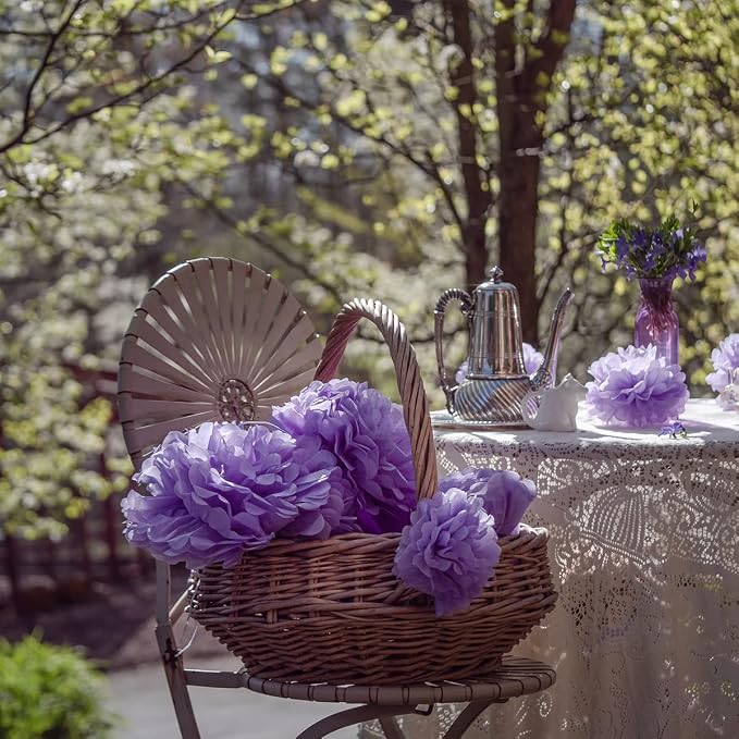 Purple Tissue Paper Pom Poms - Purple Party Decorations for Birthdays, Weddings, Baby Showers and Special Occasions by Avoseta (16 Piece Set, Assorted Sizes)