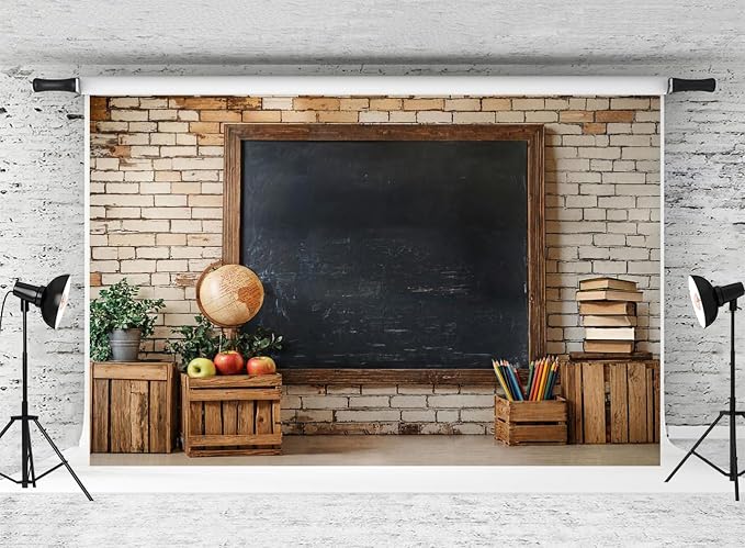 Kate Back-to-School Vintage Campus Brick Wall Photo Backdrop, 10x6.5ft | Features Back-to-School Vintage Campus Brick Wall; Photo background for back-to-school portraits and studio photography.