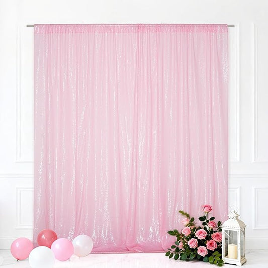 Eternal Beauty Pink Sequin Backdrop, 7x7 Ft Glitter Background Curtains for Mother's Day Shimmer Photography Party Wedding Birthday Back Drop Decor