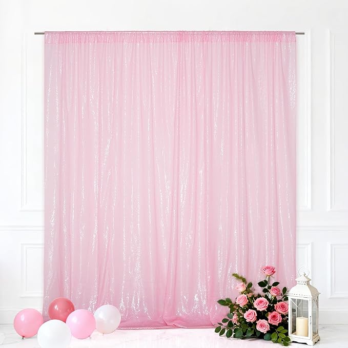 Eternal Beauty Pink Sequin Backdrop, 6x6 Ft Glitter Background Curtains for Mother's Day Shimmer Photography Party Wedding Birthday Back Drop Decor