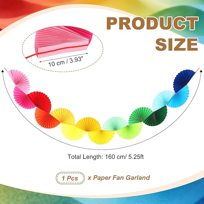 uxcell Paper Fan Garland, 5.25ft Paper Garland Hanging Decorations Set Party Hanging Decorations Fans for Birthday Parties Holiday Ornaments Family Gatherings Weddings, Colorful