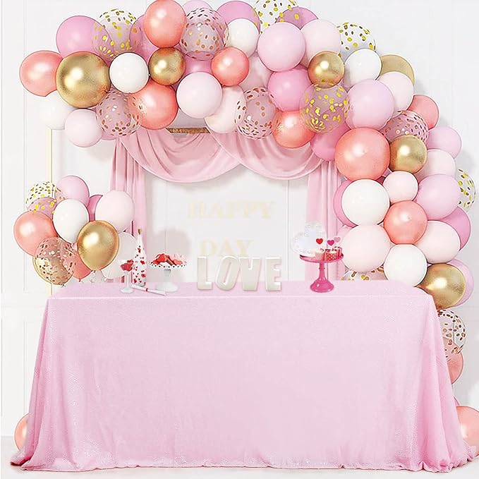 QueenDream Sequin Tablecloth Pink Party Table Cloth 90x156 Inch Rectangle Glitter Tablecloth for Wedding Birthday Bridal Baby Shower Decor