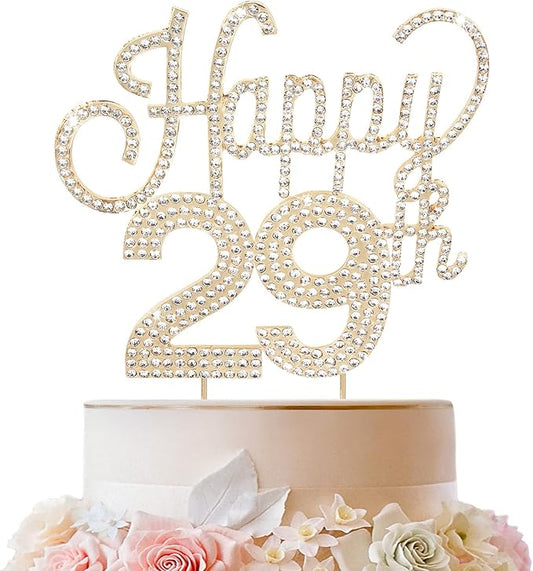 LINGTEER Happy 29th Birthday Gold Rhinestone Cake Topper - Cheers to 29th Birthday 29 Years Old Anniversary Party Cake Centerpieces Topper Decorations Gift Sign.