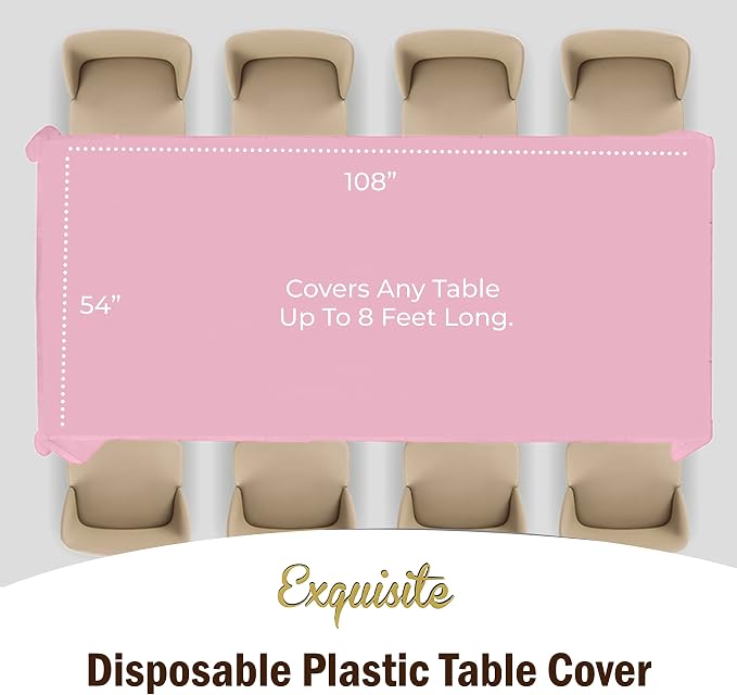 Exquisite Pink Tablecloths for Rectangle Tables 48 Pack Plastic Table Cloth Disposable 54" X 108" Pink Table Cloths Rectangle Tablecloth Plastic Tablecloths Rectangular Party Supplies