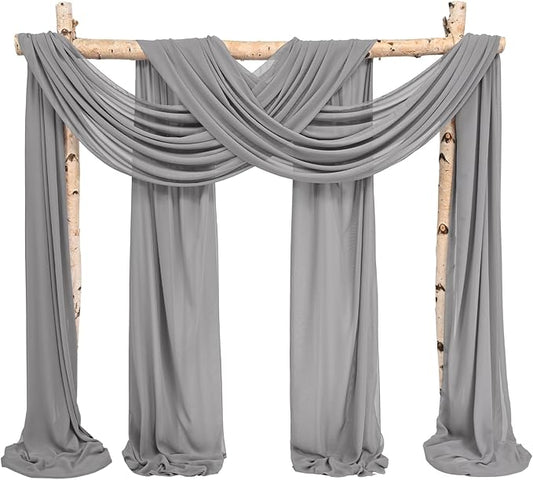 Wedding Arch Draping Fabric,4 Panels 28" x20ft Gray Wedding Arch Drapes for Ceremony Chiffon Fabric Drapes Arbor Drapery Decorations for Reception & Party