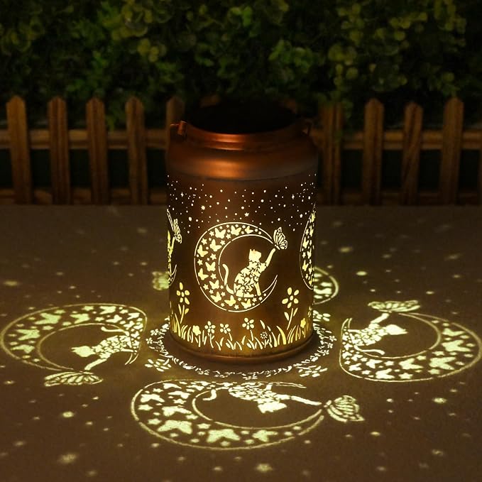 Birthday Gifts for Women Men - 2 Pack Cat Solar Lights Outdoor Waterproof, Mothers Day Gifts for Mom, Decoration Outside for Outdoor, Yard, Garden Decor Solar Lantern