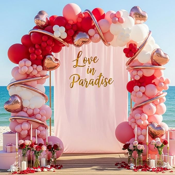 137 Pcs Valentines Day Balloon Arch Kit - Red Pink White Matte Latex & Rose Gold Heart Foil Balloons for Romantic Decorations, Galentines Party, Wedding Anniversary, Mother's Day, Proposal Backdrop