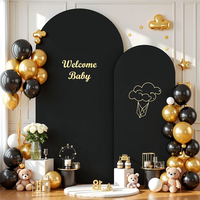 Black Photo Arch Backdrop Cover Set of 2 Spandex 7.2 and 6ft Black Arch Covers Stretchy Backdrop Party Arch Stand Covers for Birthday Baby Shower Wedding Bridal Shower Banquet Background Decorations