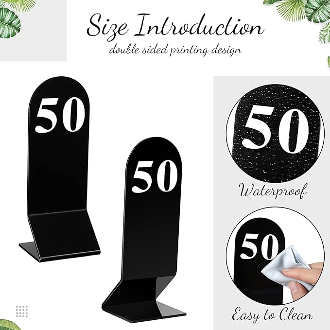 Remerry 50 Pcs Table Numbers 1-50 Acrylic Double Sided Number Cards for Restaurant Acrylic Tent Table Holders Tent Cards Wedding 2.36 x 6.3 Inch(Black)
