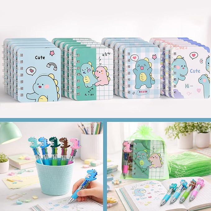 24 Set Back to School Gifts,Dinosaur Party Favors with 4-in-1 Dinosaur Pens, Mini Notebooks, First Day of School Gift for Welcome Back To School Student Gift Bulk Office School Exchange Gifts