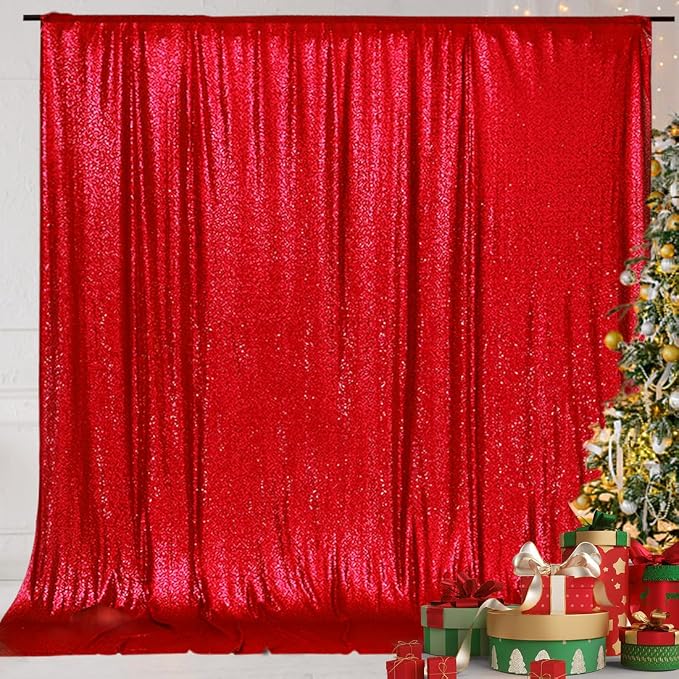 Eternal Beauty Red Sequin Backdrop, 10x10 Ft Glitter Background Curtains for Mother's Day Christmas Shimmer Photography Party Wedding Birthday Back Drop Decor