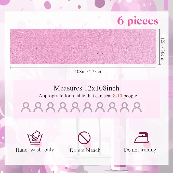 Newwiee 54 Pcs Pink Sequin Chair Sashes and Table Runners, 48 Sequin Chair Bows, 6 Glitter Table Runners for Birthday Party Wedding Banquet Holiday Decorations