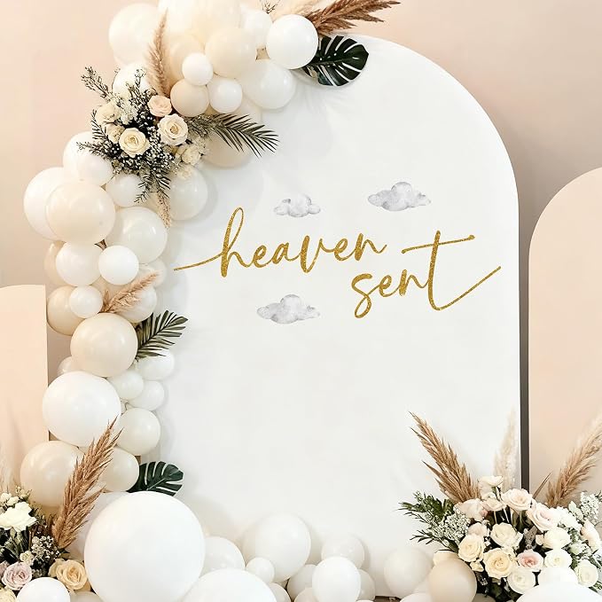 Heaven Sent Baby Shower Decorations - Heaven Sent Sign for Backdrop Balloons Arch, Gold Heavenly Birthday Party Decorations, Cloud Gender Reveal Decorations, 1st Party Supplies Banner for Girl Boy