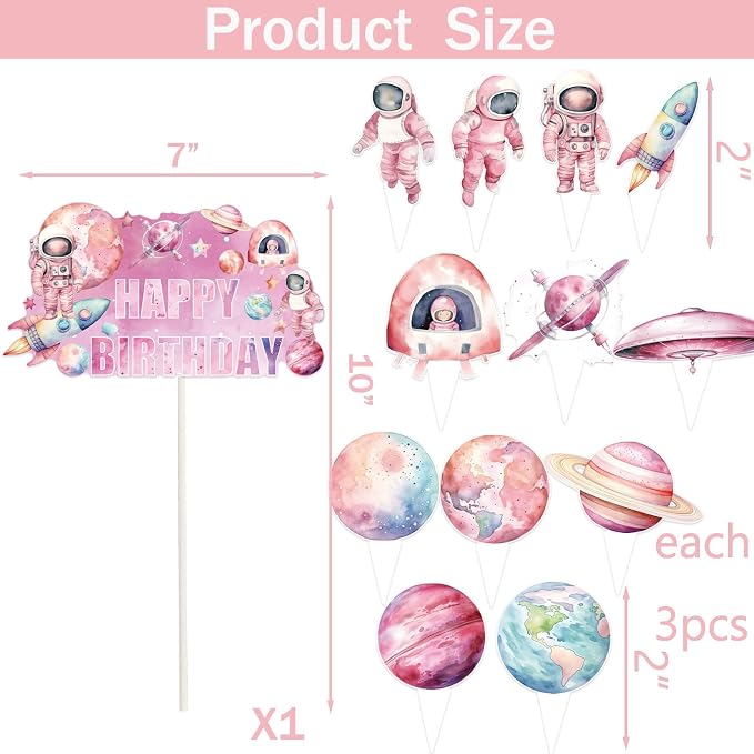 198 Pcs First Trip Around The Sun Birthday Decorations Pink Outer Space One Year Old Tableware Includes Backdrop, Banner, Cake Cupcake Topper, Plates, Cups, Tablecloth for Space Theme 1st Birthday