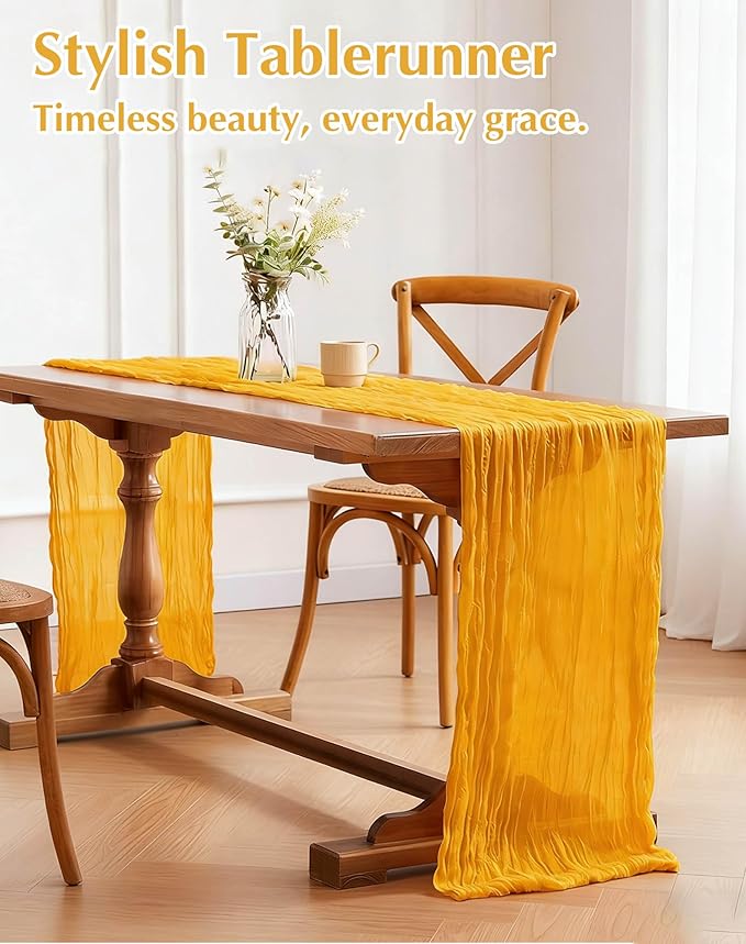 Gold Cheesecloth Table Runner 21x120 Inch Gauze Table Runners Reusable Polyester 10ft Boho Rustic Cheese Cloth Table Runner for Wedding Party Baby Shower Birthday