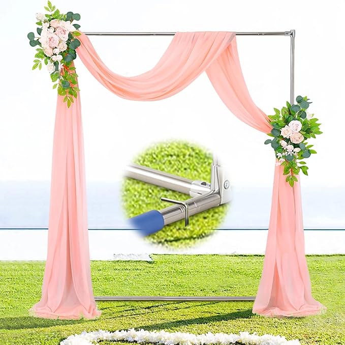 7FT Arch Backdrop Stand, 5FT Wide, Stainless Steel Wedding Arch Stand with Base Ground Spikes for Ceremony, Balloon Arched Backdrop Frame for Birthday Party Baby Shower Celebration Decorations