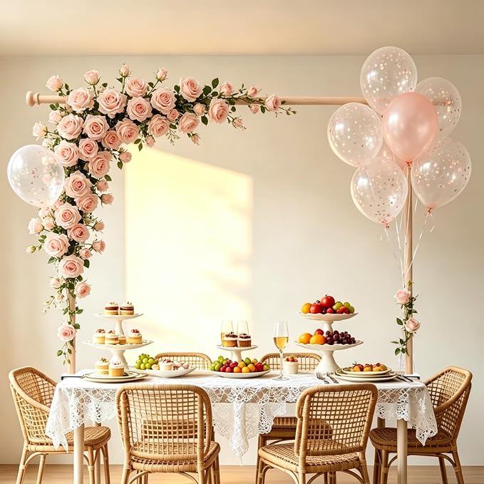 Beyeutao Over The Table Rod Stand with Clamps Adjustable 16"-87" Length 16"-45" Height Over Table Display Bar Wooden Table Balloon Arch for Wedding Birthday Party Christmas Decoration