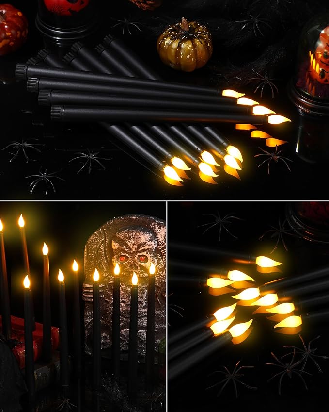 Funtery 48 Pcs Flameless LED Taper Candles Battery Operated Candles Bulk Realistic LED Candlesticks Flickering for Wedding Church Party Home Decor(Black,11 Inch,Classic Style)