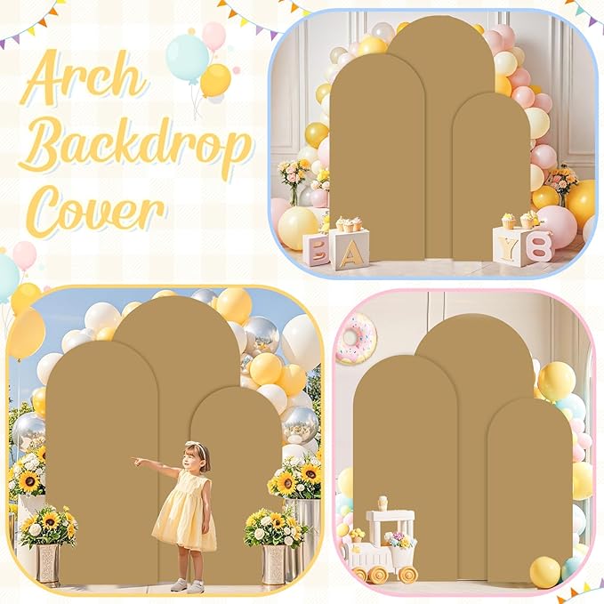 Brown Wedding Arch Cover Set of 3 Arch Cover Backdrop Fabric 6FT 6.6FT 7.2FT Khaki Arch Covers Spandex Fitted Arched Backdrop Covers for Arches for Wedding Party Ceremony Decoration