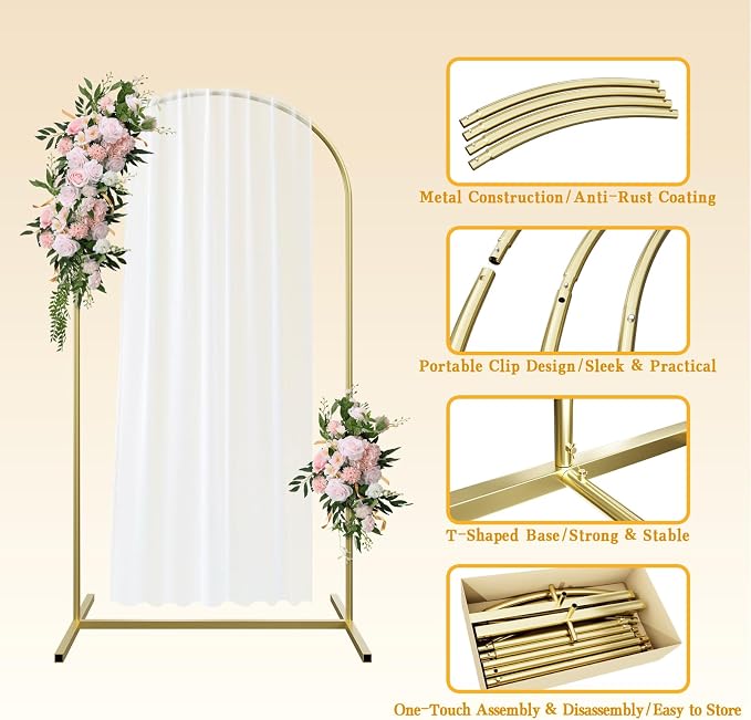 Wedding Arch Backdrop Stand with Cover 5ft, Metal Arch Stand and Cover Set with 100 Party Multi-Colored Balloons for Birthday Party Baby Shower Graduation Ceremony Decoration