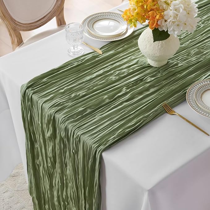 12 Pack Sage Green Cheesecloth Table Runner 35"×120" Gauze Fabric Table Runner Rustic Sheer Runner for Wedding Birthday Baby Shower Party Table Decoration Sage Green 12 Pack