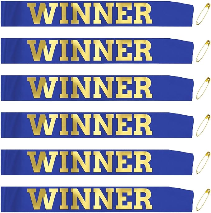 6 pcs Winner Satin Sash Party Accessory, Blue And Gold Winner Satin Sashes Celebrate In Style At Parties, Contests, Sporting Events And Competitions, 1st Place Award Sash Grand Prize Ribbon Winner Victory Ribbon Deluxe Recognition Ribbons for Classroom...