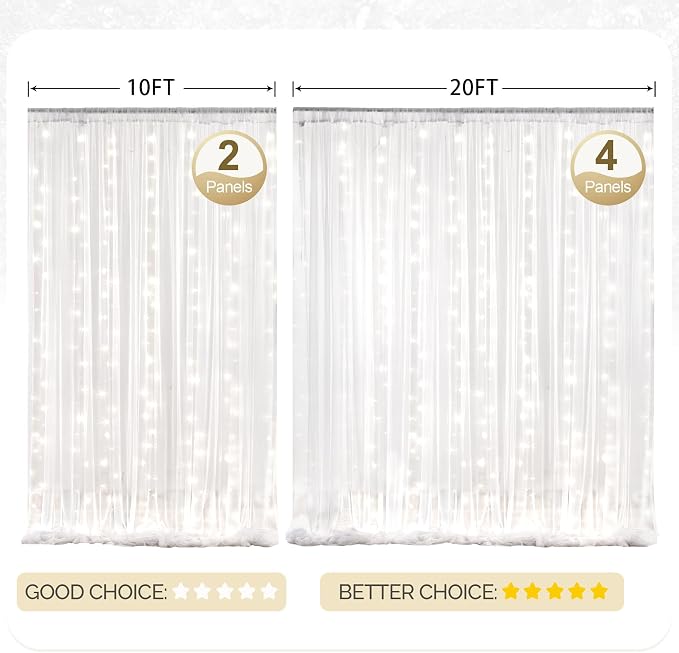 20x8ft White Tulle Backdrop Curtain with Lights String for Parites, Sheer Photo Backdrop Drapes with Lights for Wedding Ceremony Reception Bridal Shower Baby Shower Birthday Party