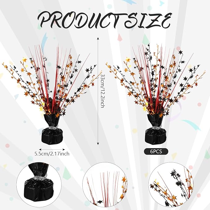 Crowye 6 Pcs Metallic Foil Spray Centerpiece Party Star Decoration Table Decor for Birthday Wedding Bachelorette Summer Party Holiday(Black Orange,Small Star)