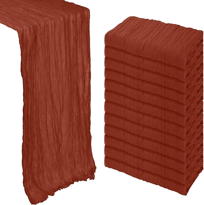 12 Pack Terracotta Cheesecloth Table Runner 10Ft Gauze Burnt Orange Cheese Cloth Table Runner 35x120 Inch Boho Rustic for Party Decor Baby Shower Wedding Holiday Decorations
