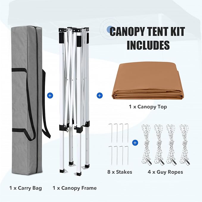 EAGLE PEAK 5x5 Pop Up Canopy Tent Instant Outdoor Canopy Easy Set-up Straight Leg Folding Shelter, Khaki