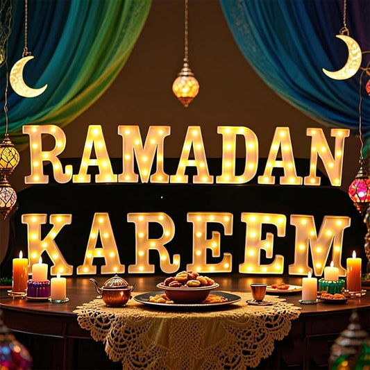 Aurelema 13 Pcs Ramadan Kareem Large LED Letter Sign Ramadan Kareem Lights Battery Powered Table Decorations for Room Bedroom Home House Party Gift Tabletop Decorations